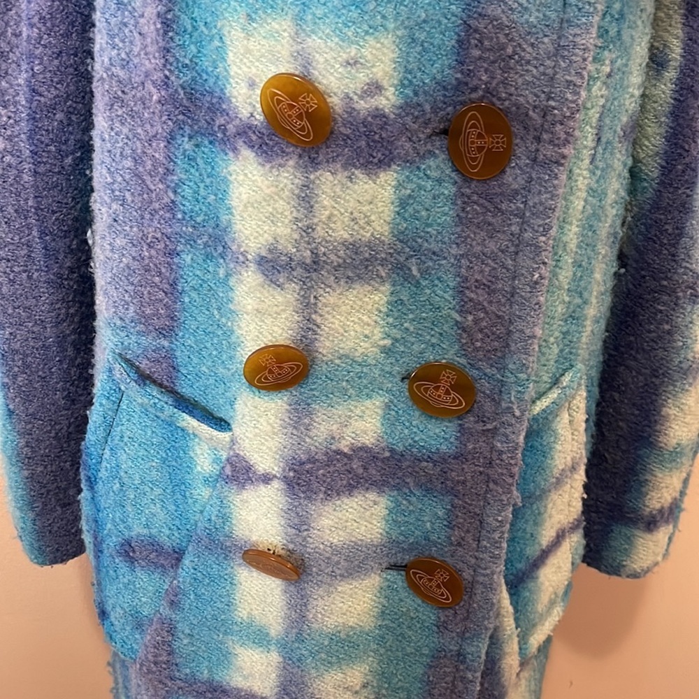 Vivienne Westwood Blue White Green Plaid Wool Coat - Picture 4 of 16